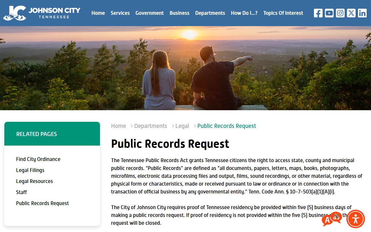 Johnson City Probate Court Records guidance from the Johnson City public records page