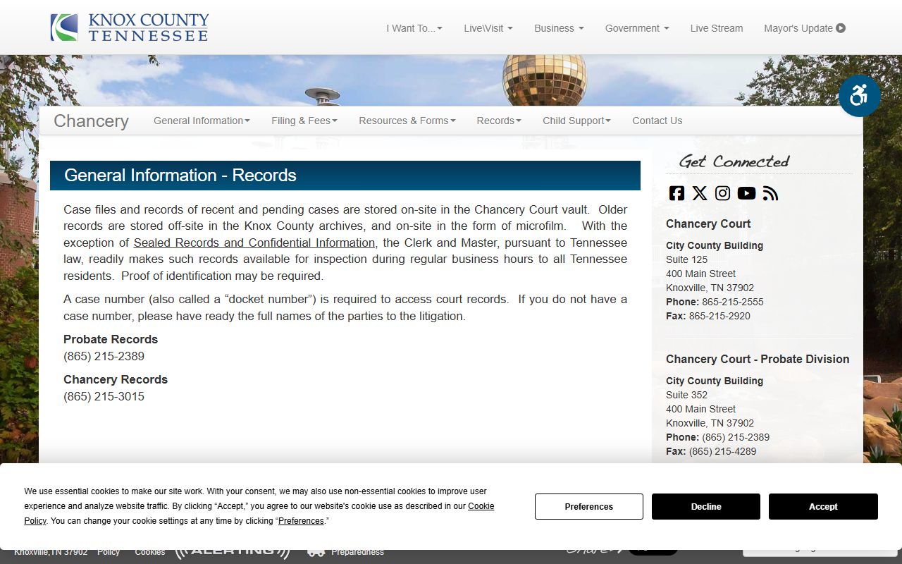 Knox County probate court records storage and inspection guidance from Knox County Chancery Court