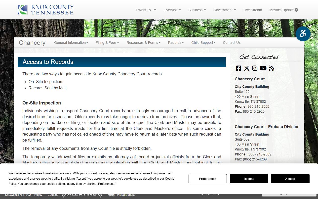 Knox County probate court records access instructions from Knox County Chancery Court