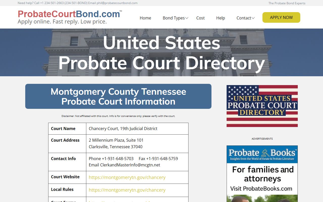 Clarksville Montgomery County Probate Court Records court reference image tied to Clerk and Master contact information