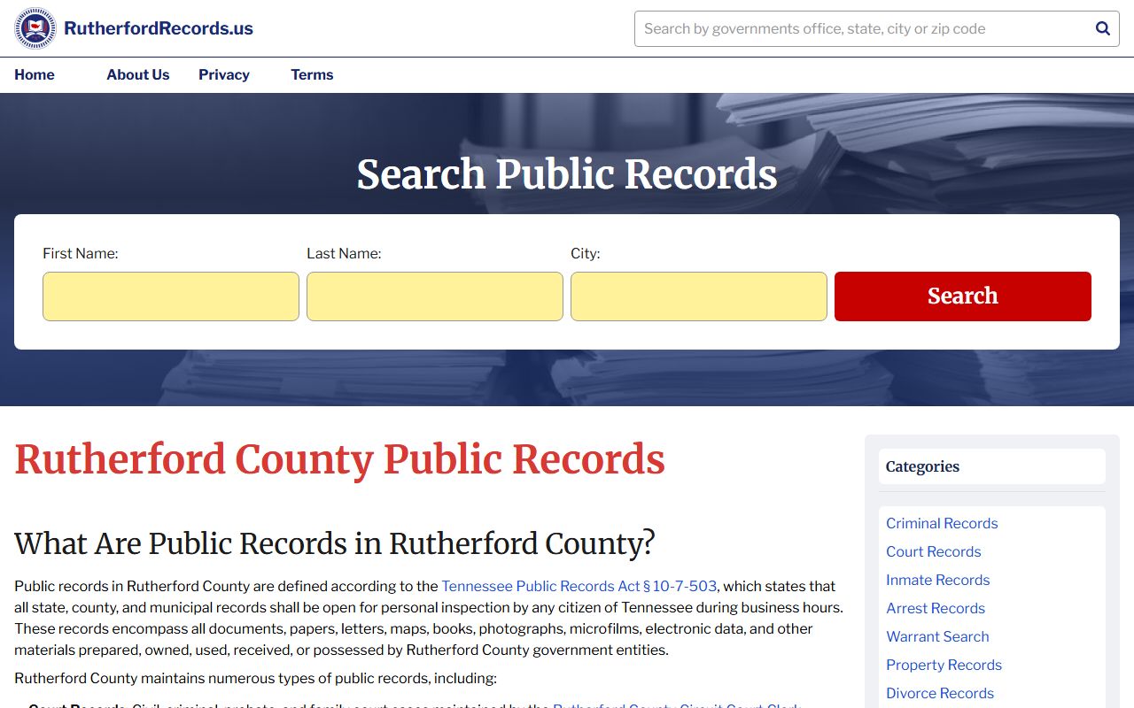 Rutherford County Probate Court Records request information from Rutherford County Records