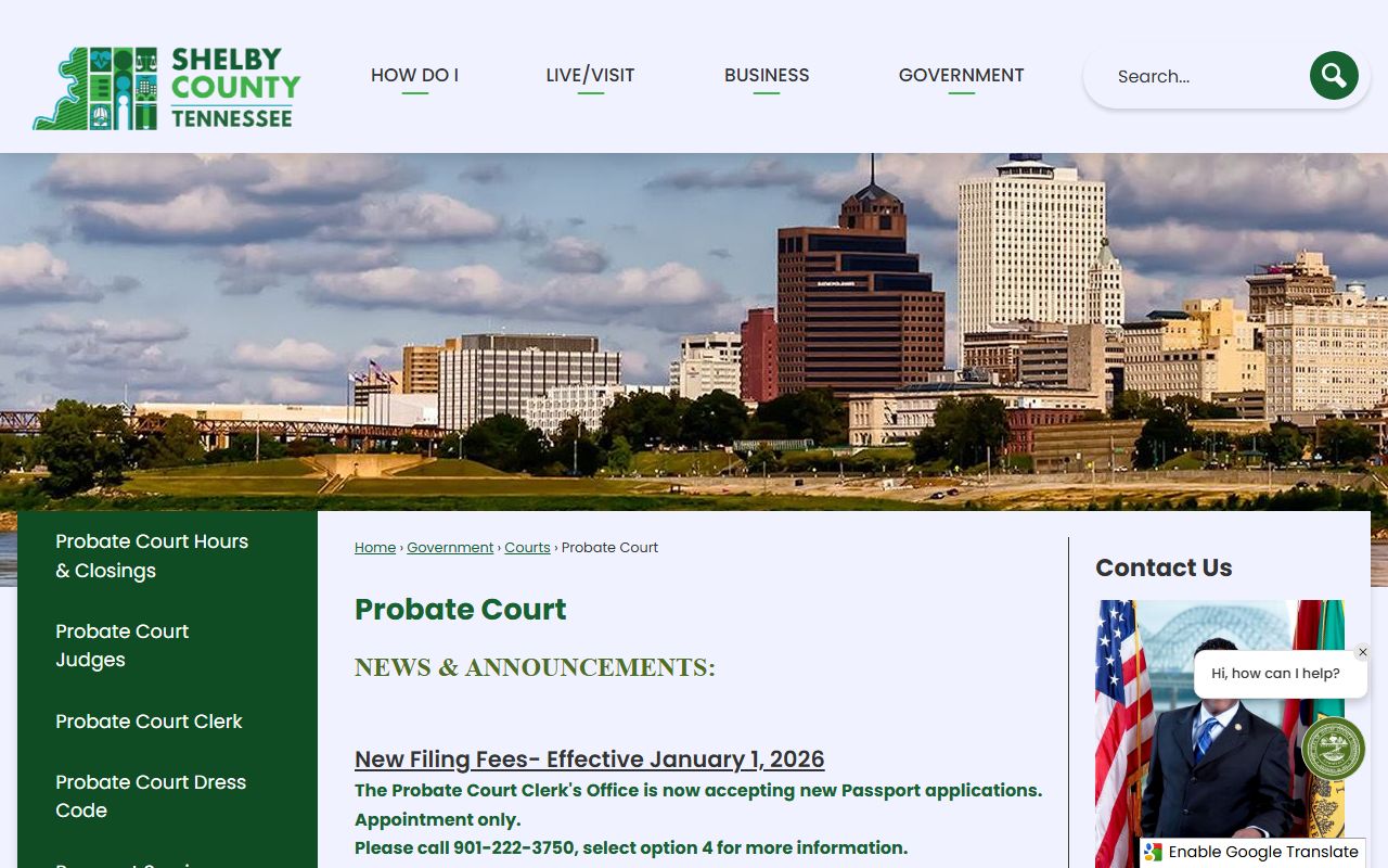 Shelby County Probate Court Records office page for Memphis probate access