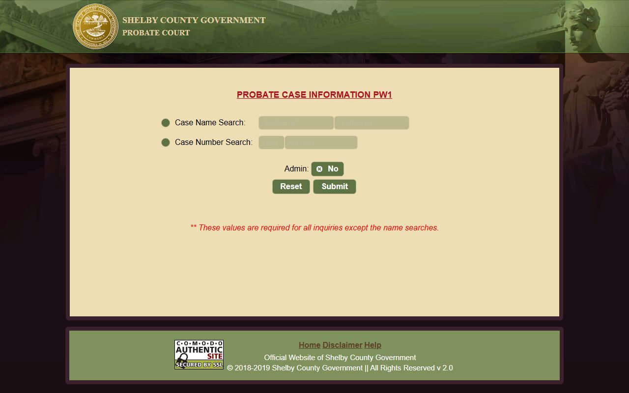Shelby County Probate Court Records data portal for case lookup