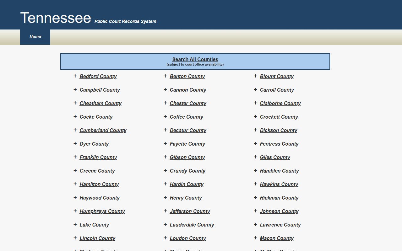 Tennessee Probate Court Records search options through the Tennessee public court records portal