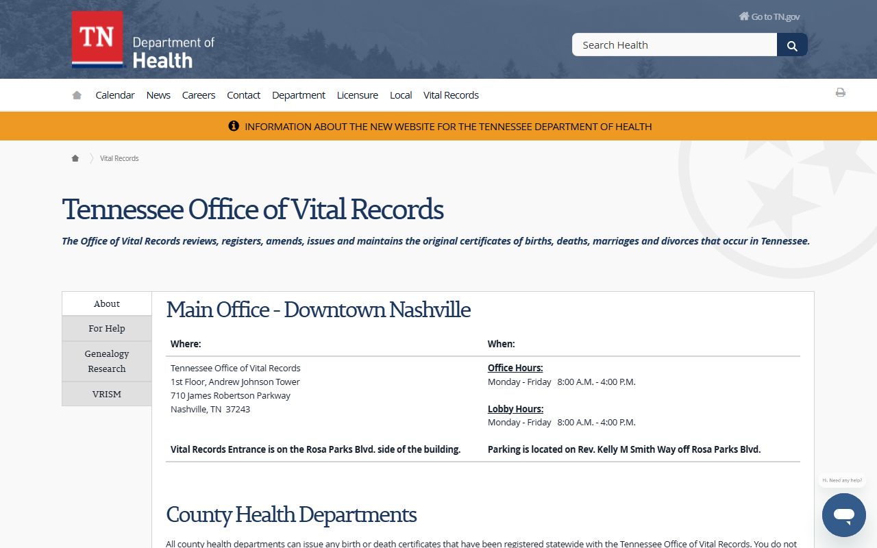 Tennessee Probate Court Records research support through the Tennessee Vital Records Office